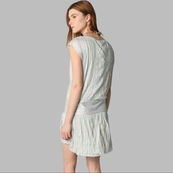 Theory Denatria Full Mooth Silver Crinkle Satin Drop Waist Mini Dress Size Small - Picture 7 of 14